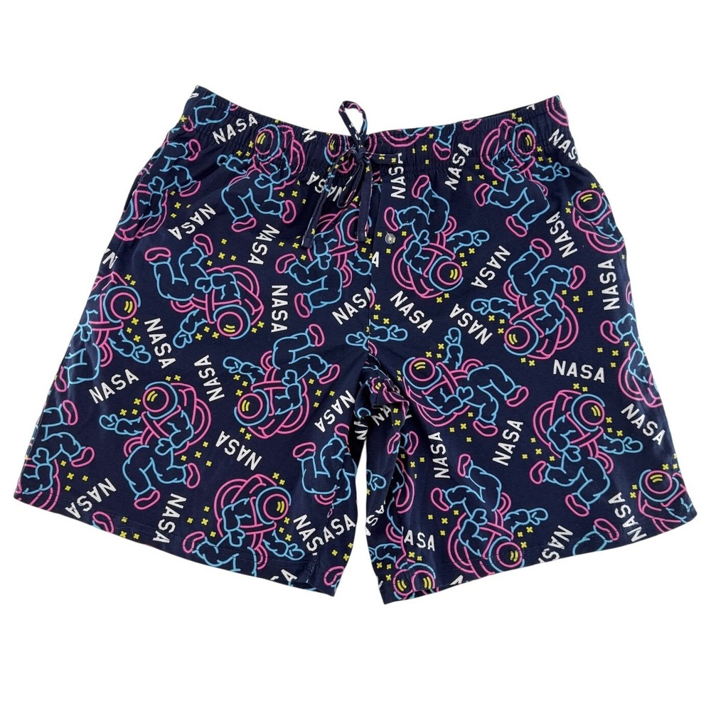 NWT MAD ENGINE Mens NASA Astronaut‎ Pajama Sleep Shorts Lounge LG Navy Blue